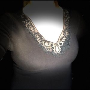 Stretchy V-neck with beads, sequins, and lace